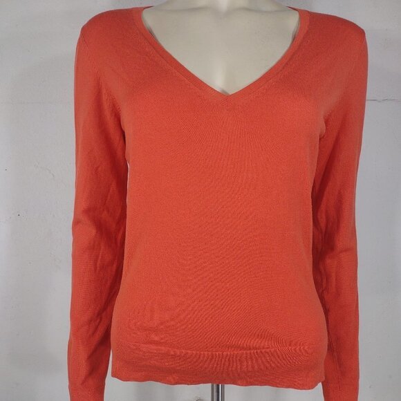 Theory orange wool blend lightweight V-Neck pullover sweater ladies Large - Picture 1 of 7
